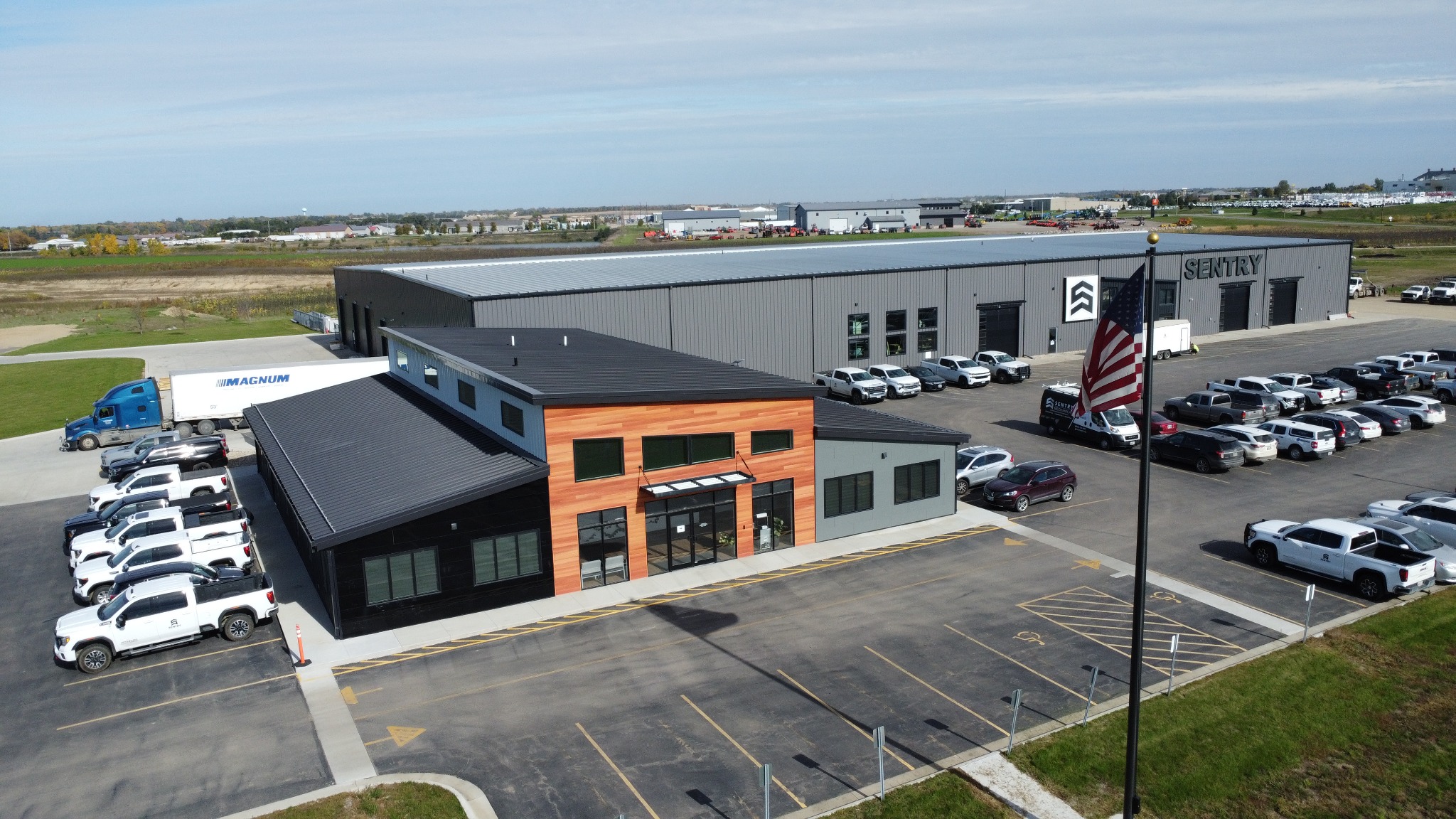 Aerial view of Sentry headquarters and manufacturing facilities in Watertown, South Dakota