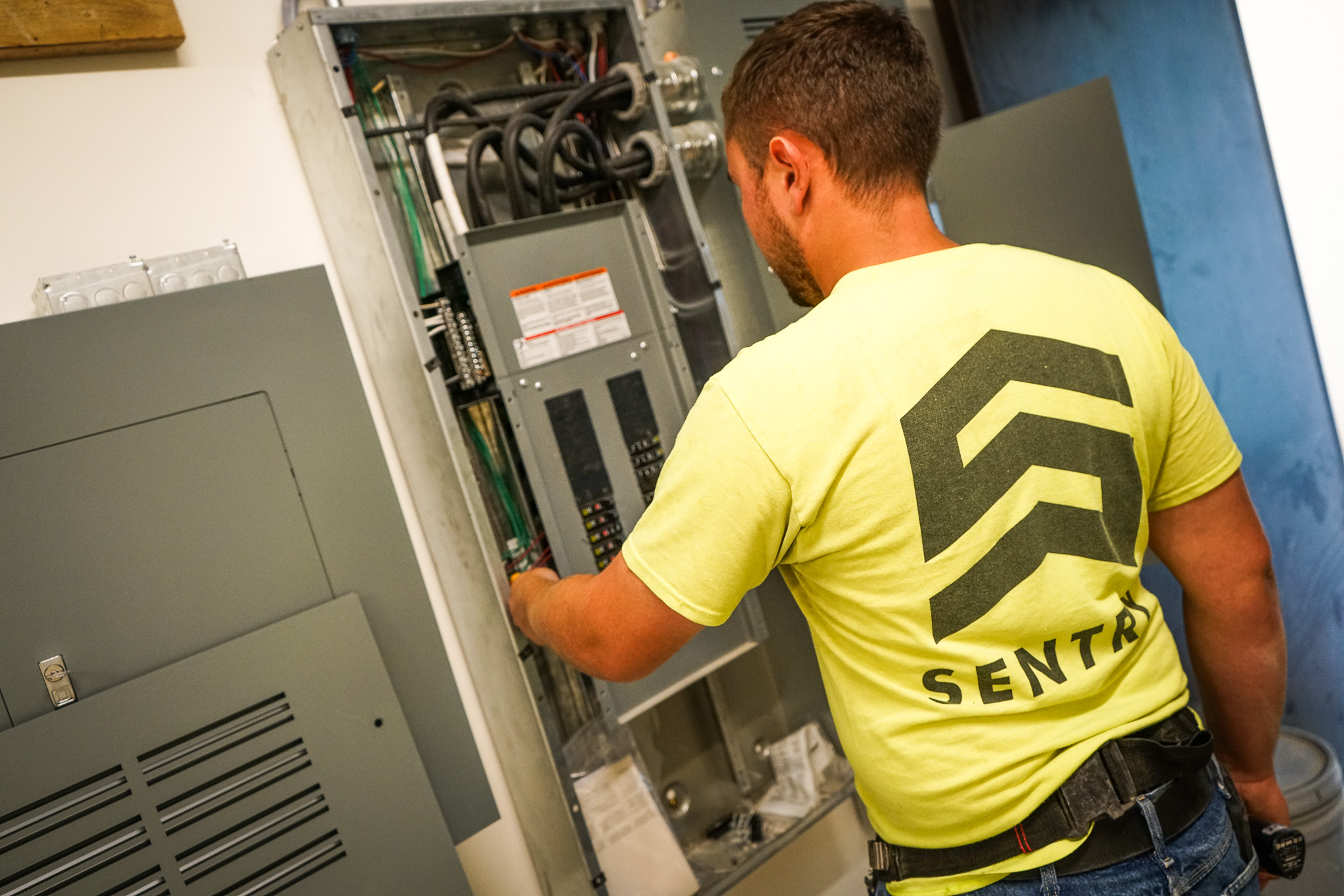 Sentry Electrical team completing electrical panel work at Peaceful Pines in Brookings